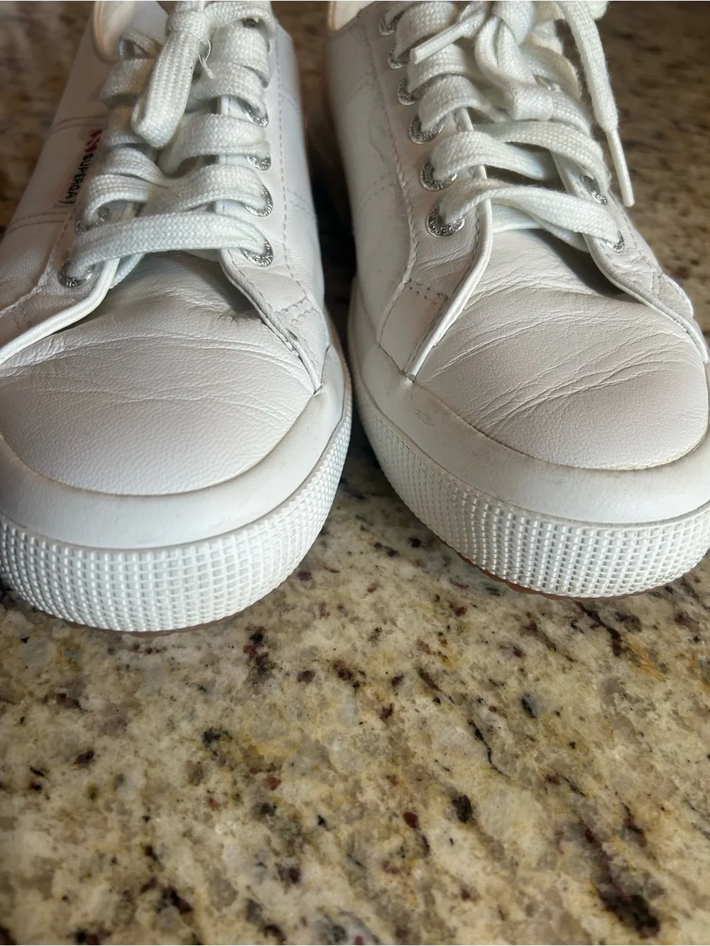 SUPERGA 2750 EFGLU CLASSIC white leather low top sneakers. Almost new. Size 8
